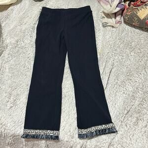 Caledonia 7/8 legging navy blue fit n flare style with fringed sequine cuff enc
